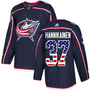 Herren Columbus Blue Jackets Eishockey Trikot Markus Hannikainen #37 Authentic Navy Blau USA Flag Fashion